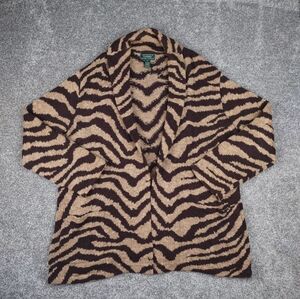 Lauren Ralph Lauren Sweater Animal Print Cardigan Exclusive Hand Knit Linen Boho